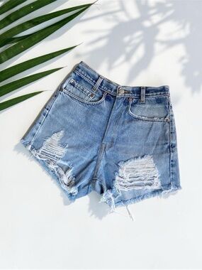 Vintage Levi's 508 Light Blue Distressed High-Rise Jean Shorts